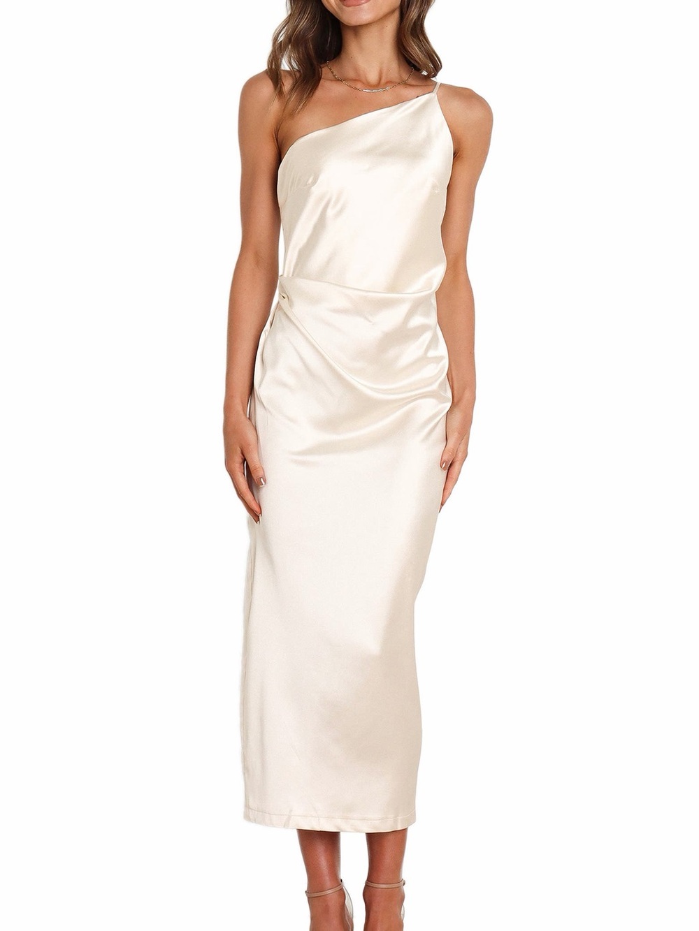 Petal & Pup Luella One-Shoulder Satin Slipdress size 8 in pearl white